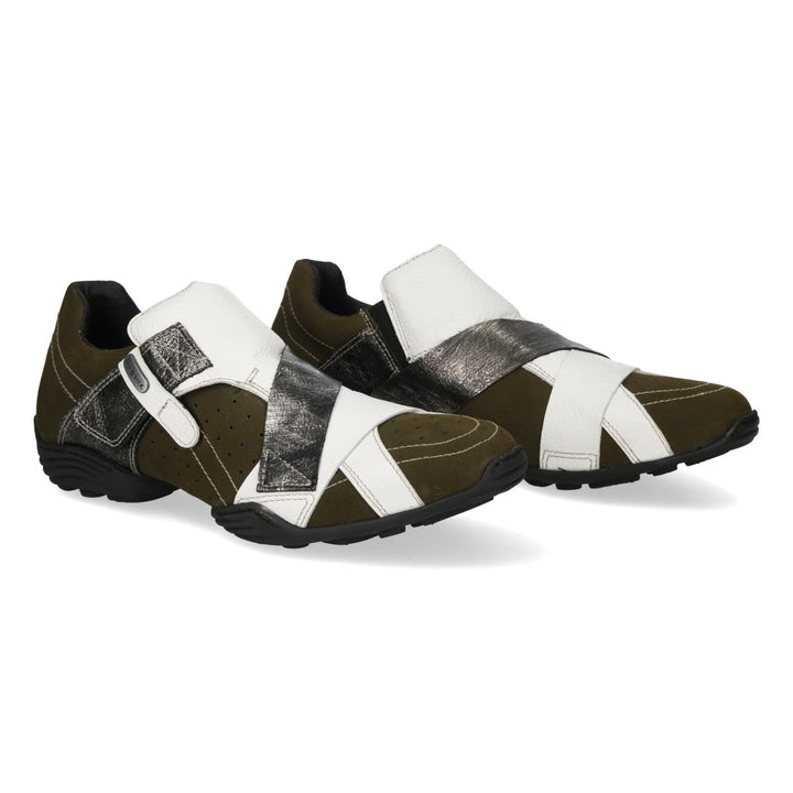 New Rock M-8133-S4 Olive White and Metallic Leather Strap Sneakers