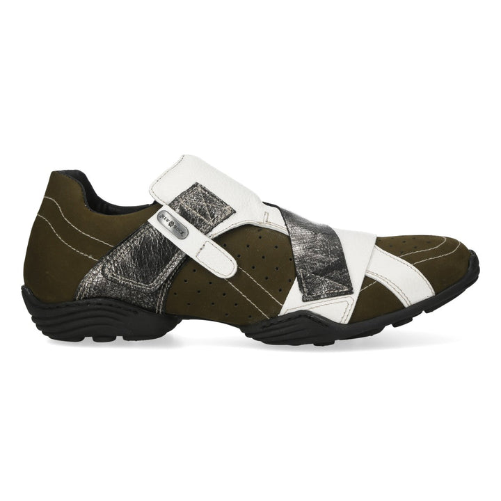 New Rock M-8133-S4 Olive White and Metallic Leather Strap Sneakers