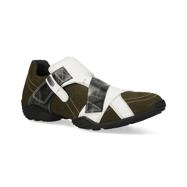 New Rock M-8133-S4 Olive White and Metallic Leather Strap Sneakers