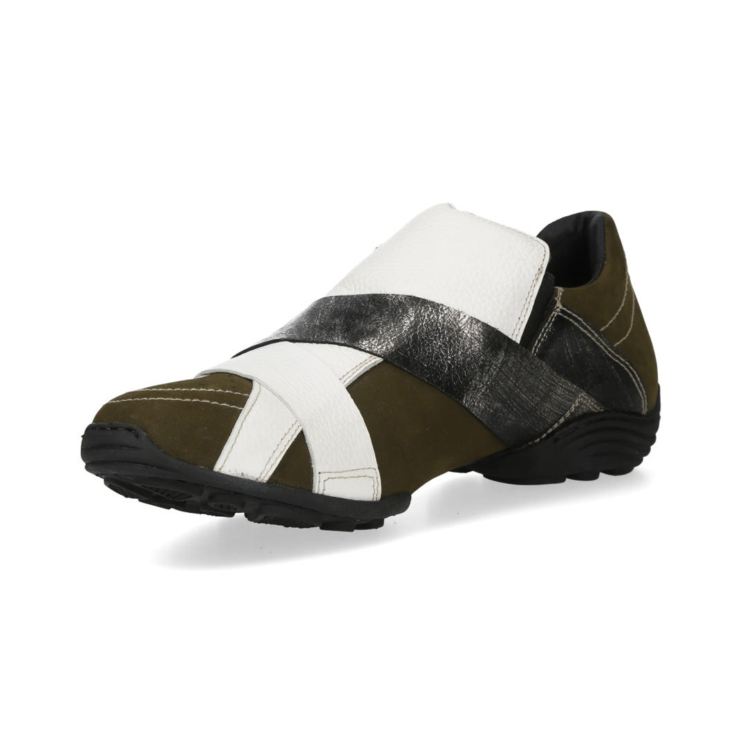 New Rock M-8133-S4 Olive White and Metallic Leather Strap Sneakers