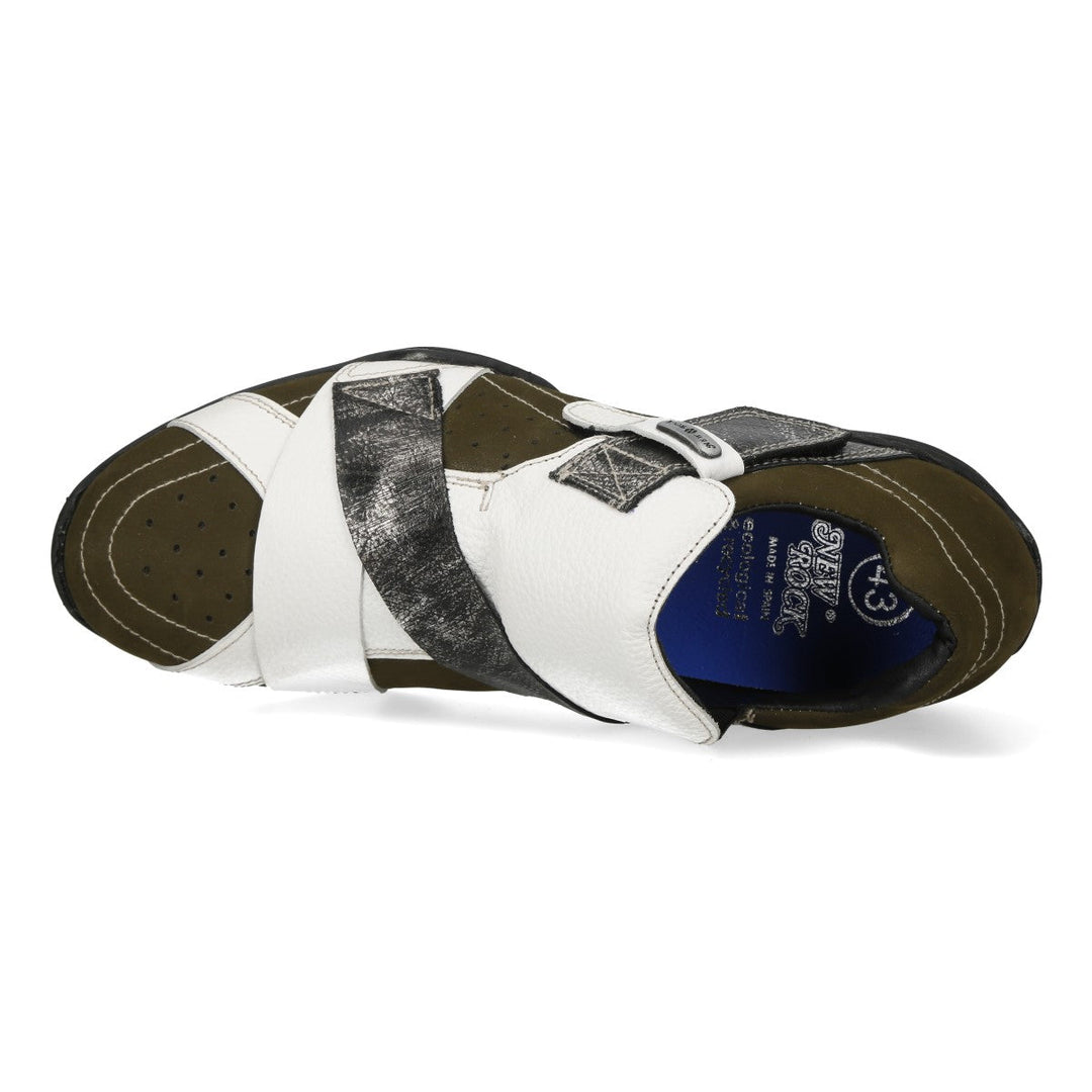 New Rock M-8133-S4 Olive White and Metallic Leather Strap Sneakers