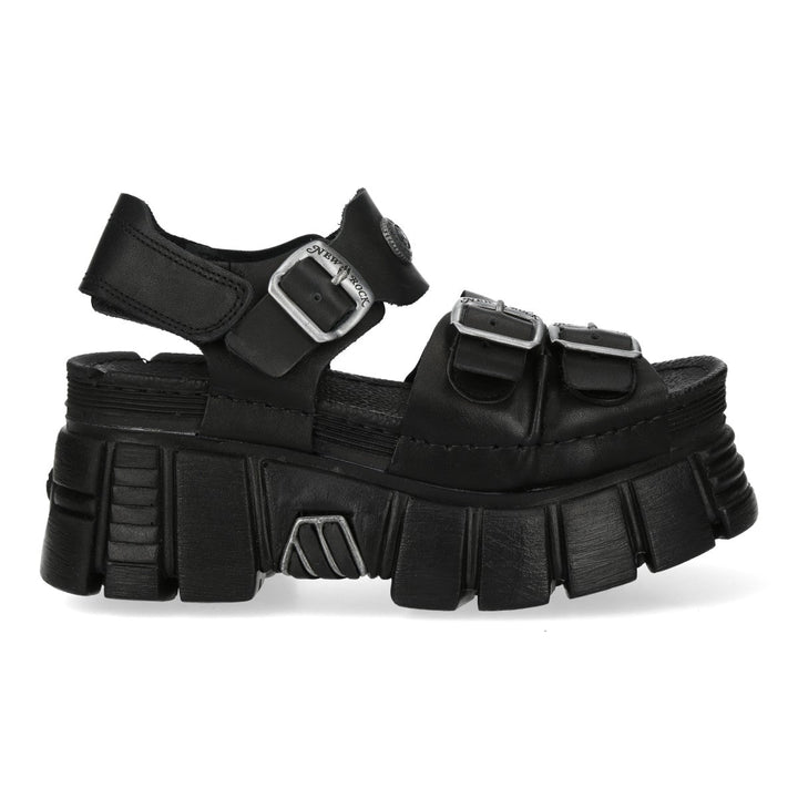 New Rock M-BIOS101-C31 Black Leather Triple Buckle Platform Sandals