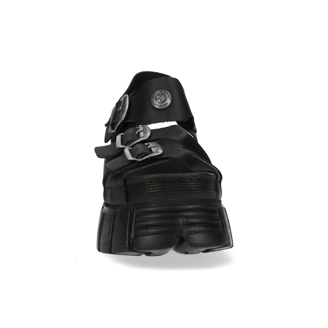 New Rock M-BIOS101-C31 Black Leather Triple Buckle Platform Sandals