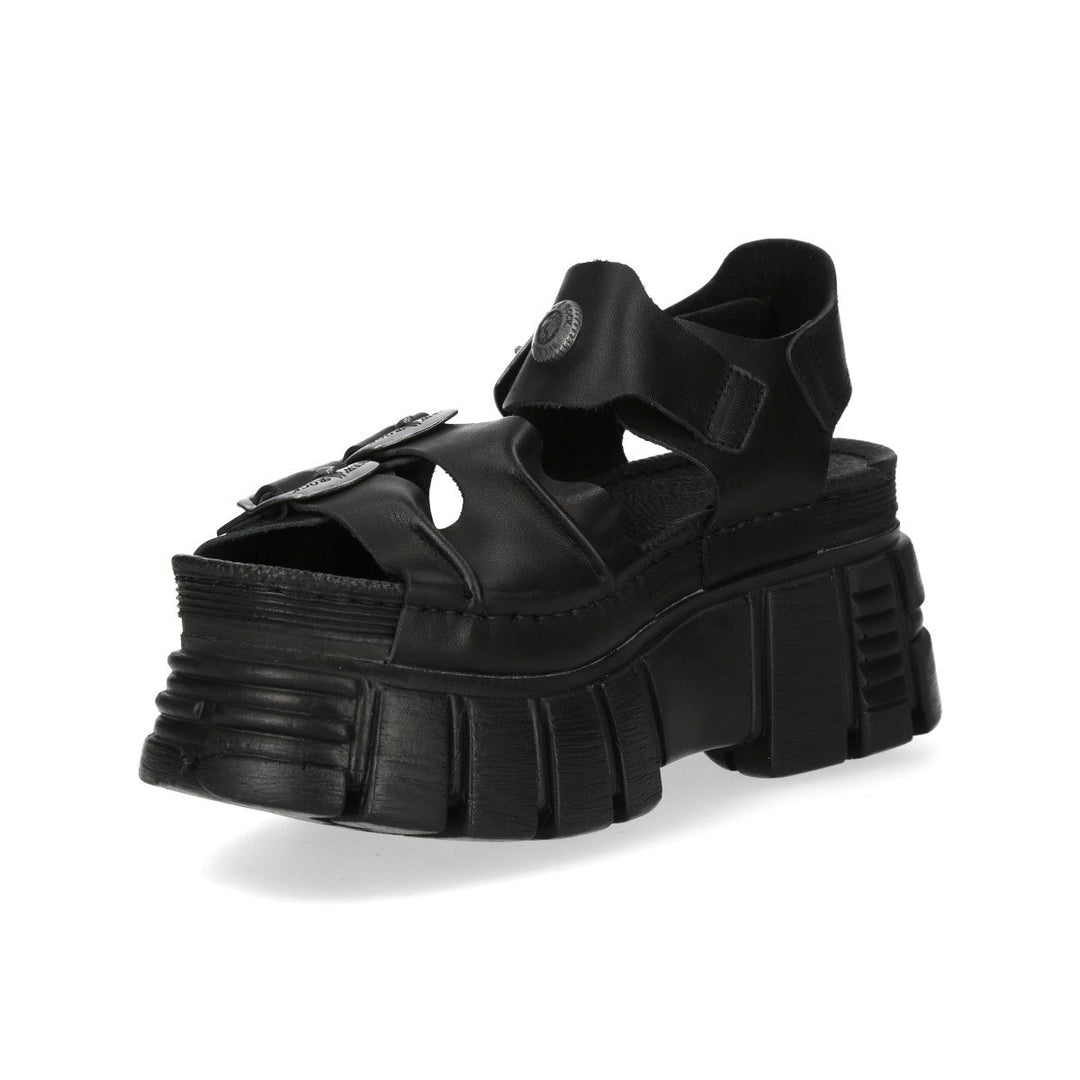 New Rock M-BIOS101-C31 Black Leather Triple Buckle Platform Sandals