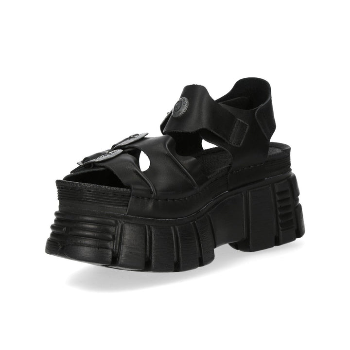 New Rock M-BIOS101-C31 Black Leather Triple Buckle Platform Sandals