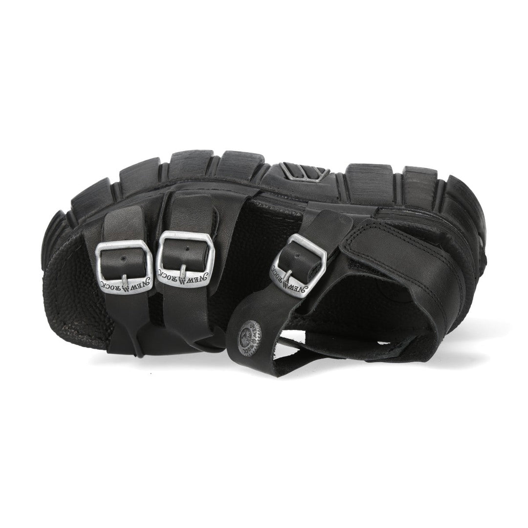New Rock M-BIOS101-C31 Black Leather Triple Buckle Platform Sandals