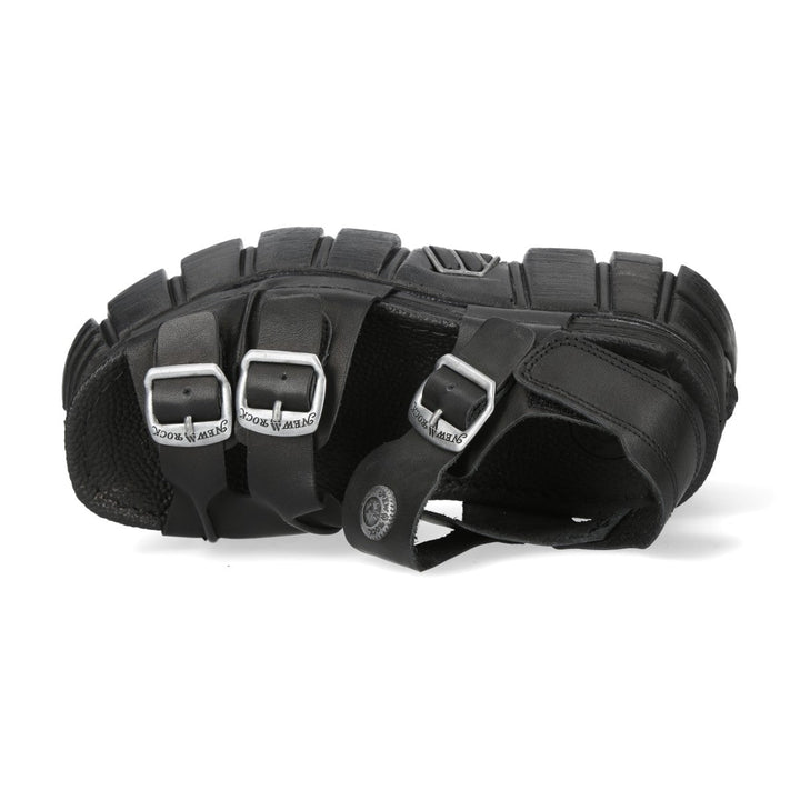 New Rock M-BIOS101-C31 Black Leather Triple Buckle Platform Sandals