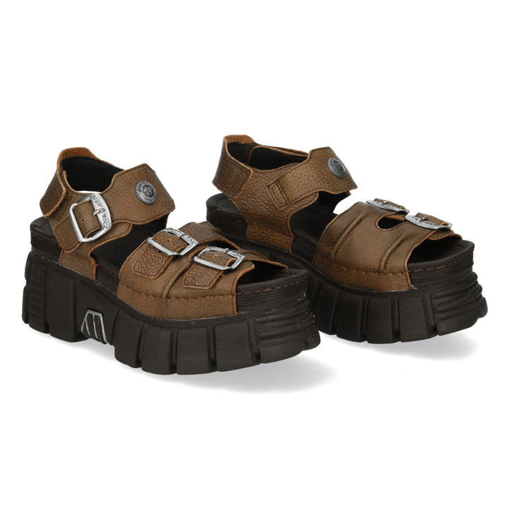 New Rock M-BIOS101-C34 Brown Leather Platform Sandals