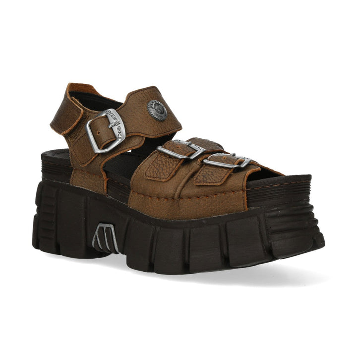 New Rock M-BIOS101-C34 Brown Leather Platform Sandals
