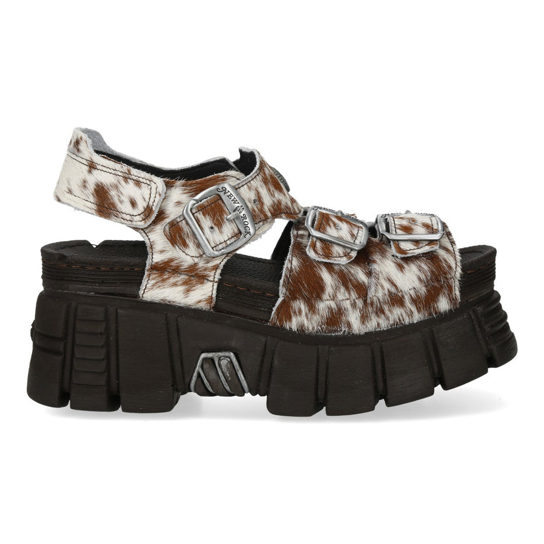 New Rock M-BIOS101-C36 Cow-Print Pony Hair Platform Sandals