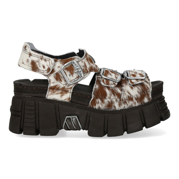 New Rock M-BIOS101-C36 Cow-Print Pony Hair Platform Sandals