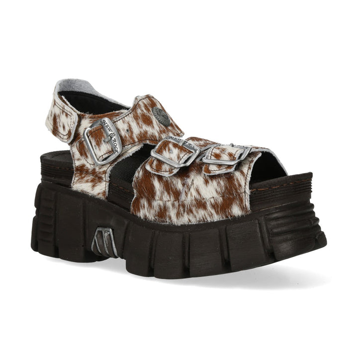 New Rock M-BIOS101-C36 Cow-Print Pony Hair Platform Sandals