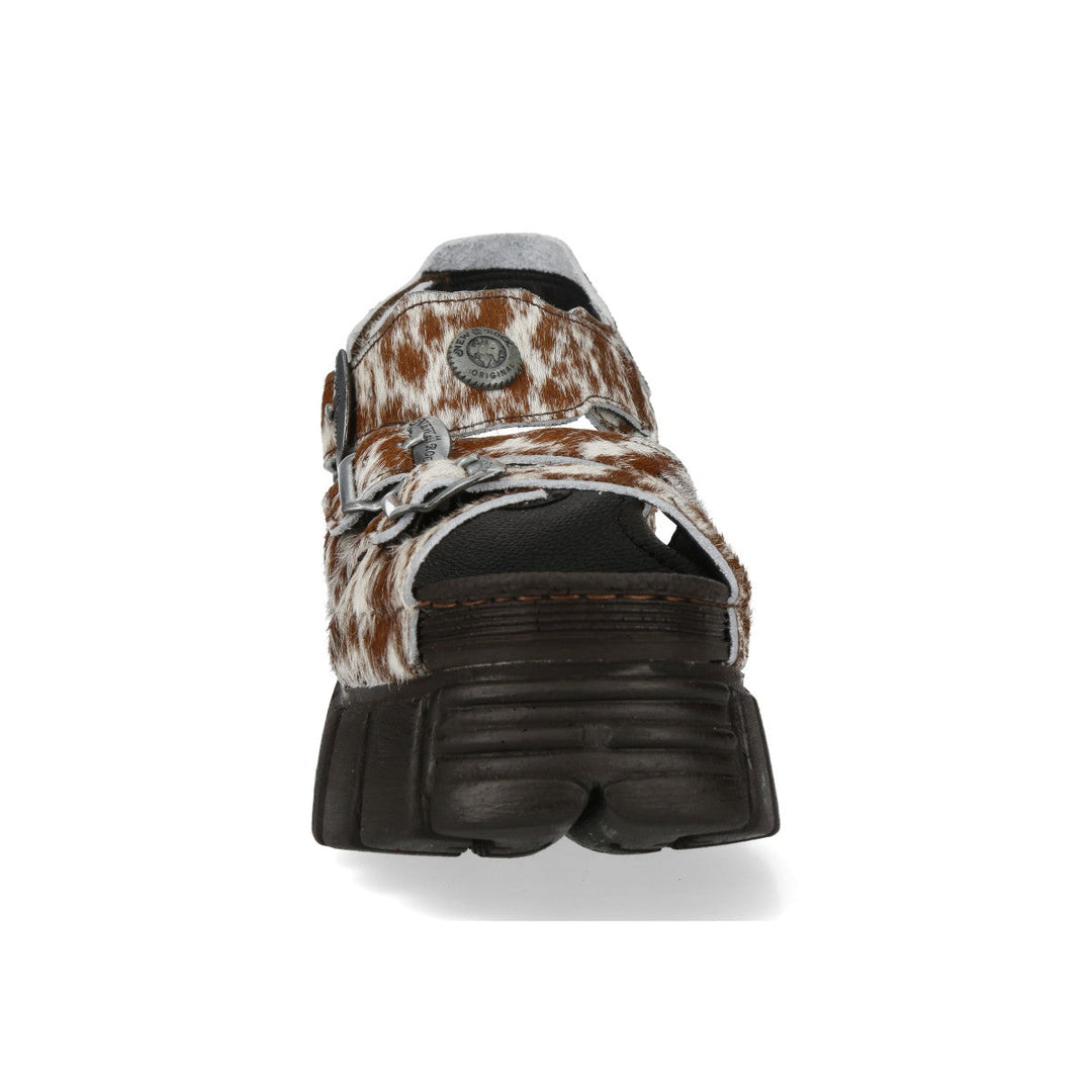 New Rock M-BIOS101-C36 Cow-Print Pony Hair Platform Sandals
