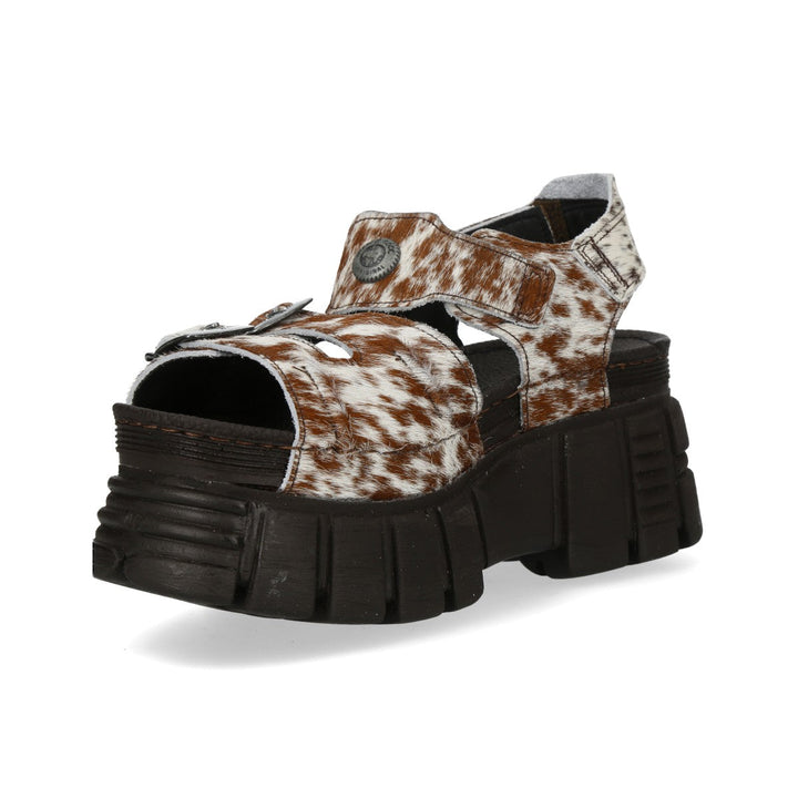 New Rock M-BIOS101-C36 Cow-Print Pony Hair Platform Sandals