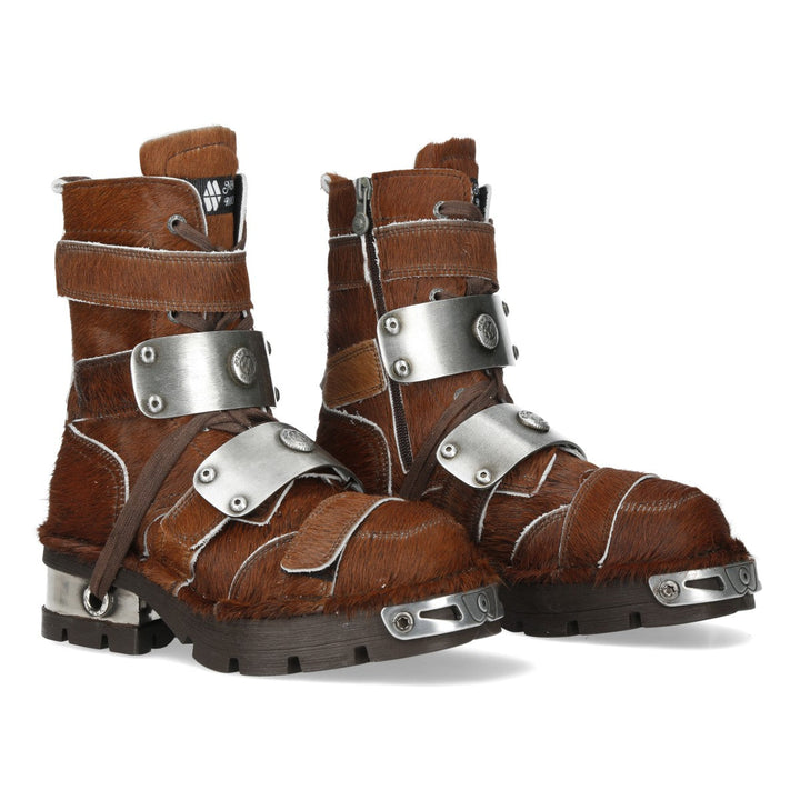 New Rock M-MET048NR-C15 Brown Hair-On Leather Armoured Boots