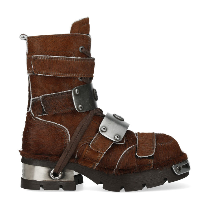 New Rock M-MET048NR-C15 Brown Hair-On Leather Armoured Boots