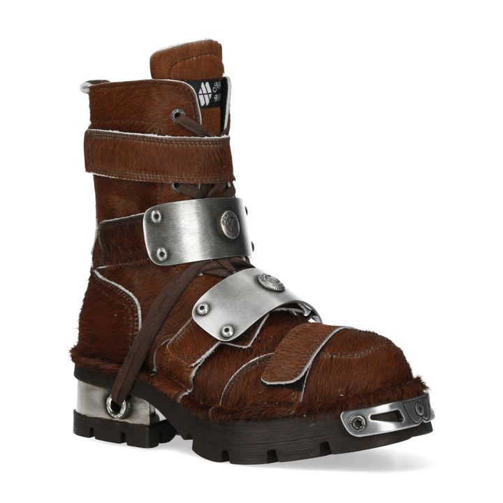 New Rock M-MET048NR-C15 Brown Hair-On Leather Armoured Boots