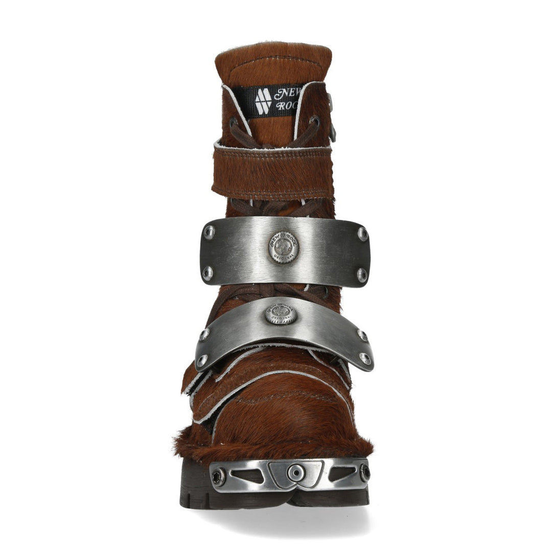 New Rock M-MET048NR-C15 Brown Hair-On Leather Armoured Boots