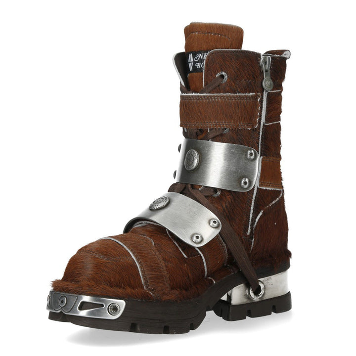 New Rock M-MET048NR-C15 Brown Hair-On Leather Armoured Boots