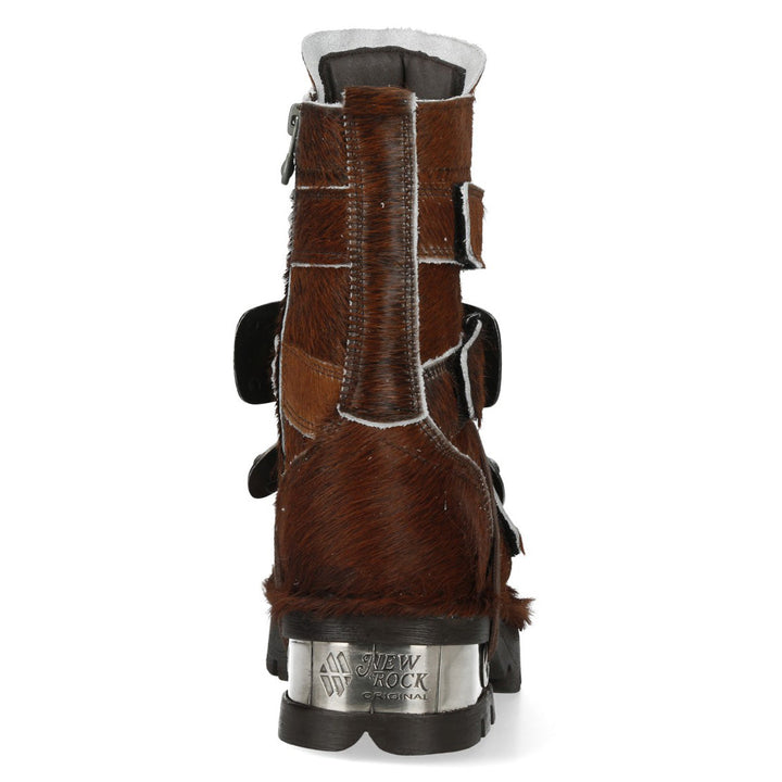 New Rock M-MET048NR-C15 Brown Hair-On Leather Armoured Boots
