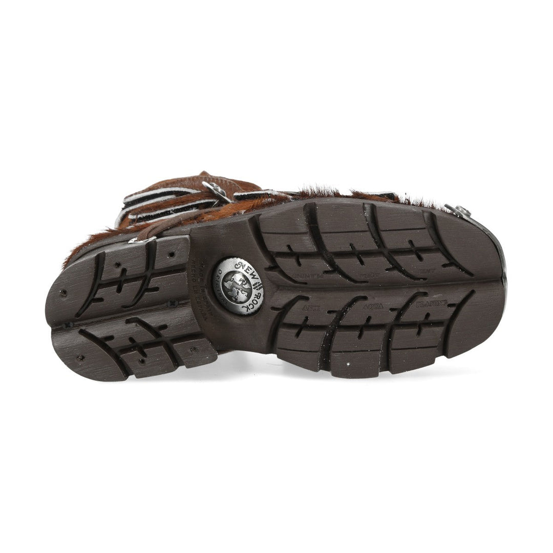 New Rock M-MET048NR-C15 Brown Hair-On Leather Armoured Boots