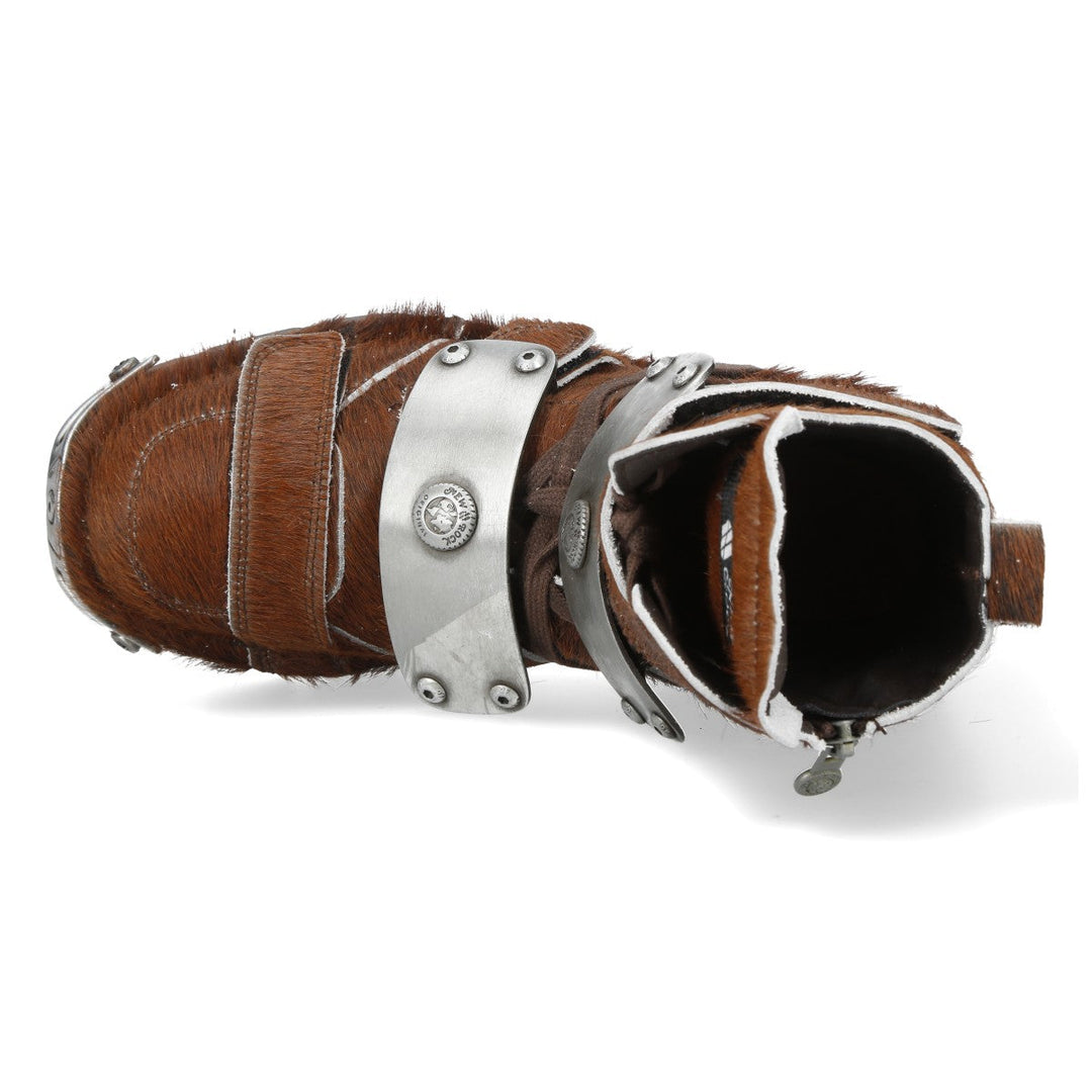 New Rock M-MET048NR-C15 Brown Hair-On Leather Armoured Boots