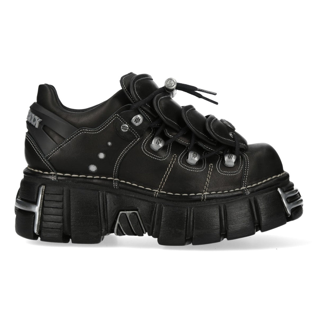 New Rock M-MET067-C1 Black Leather Contrast Stitch Platform Shoes