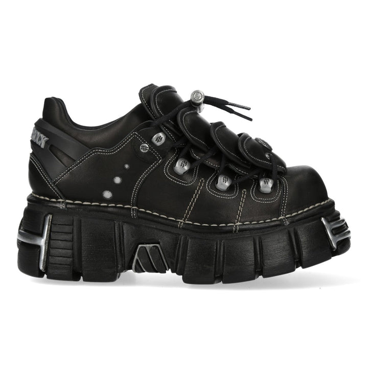 New Rock M-MET067-C1 Black Leather Contrast Stitch Platform Shoes