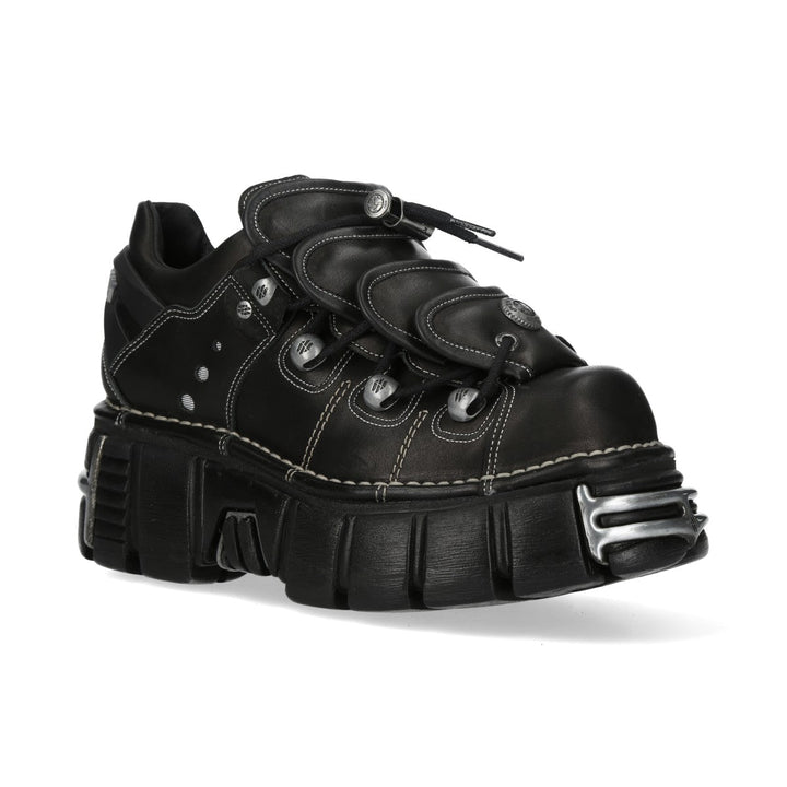 New Rock M-MET067-C1 Black Leather Contrast Stitch Platform Shoes