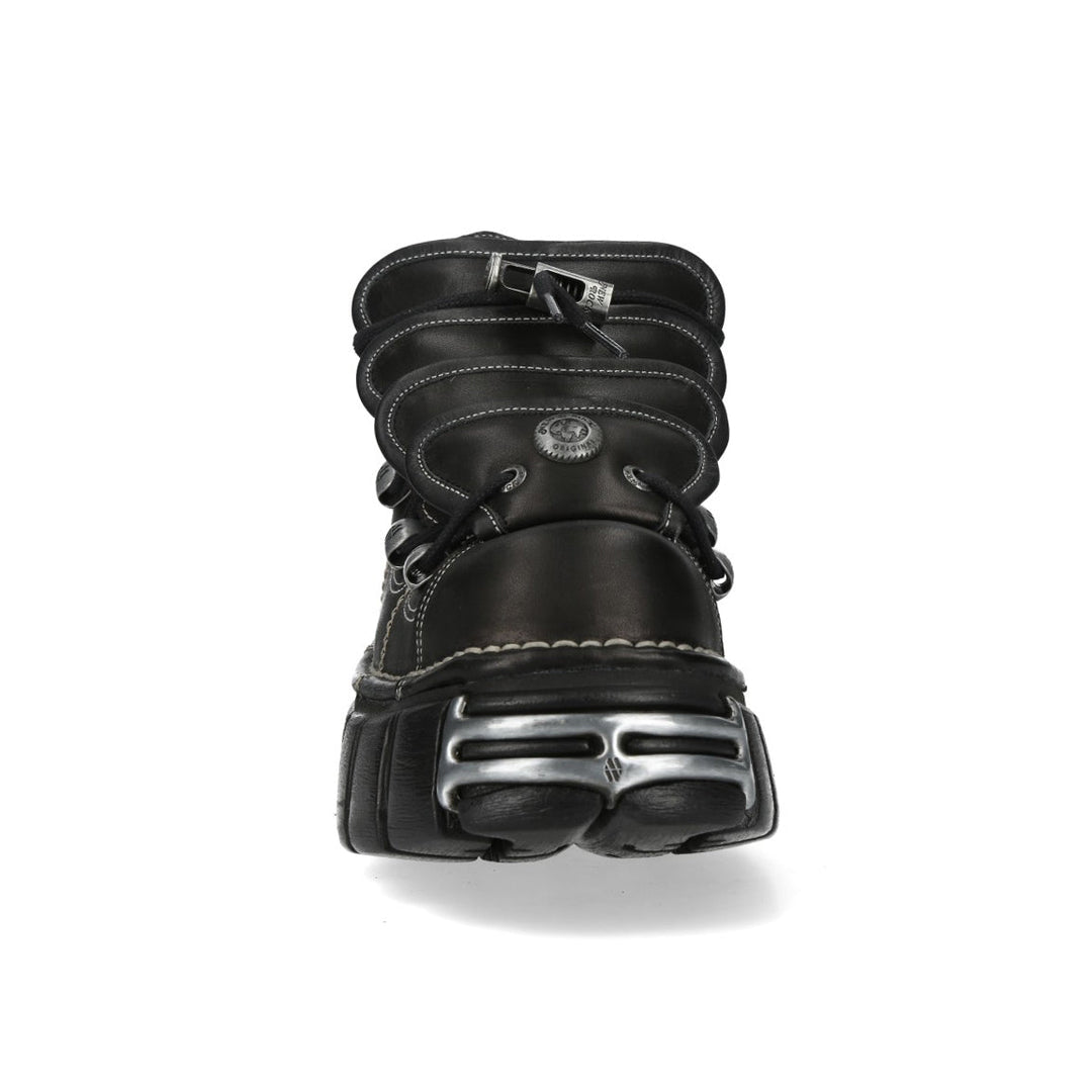 New Rock M-MET067-C1 Black Leather Contrast Stitch Platform Shoes