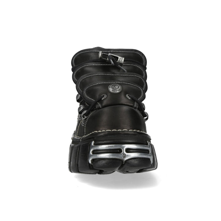 New Rock M-MET067-C1 Black Leather Contrast Stitch Platform Shoes
