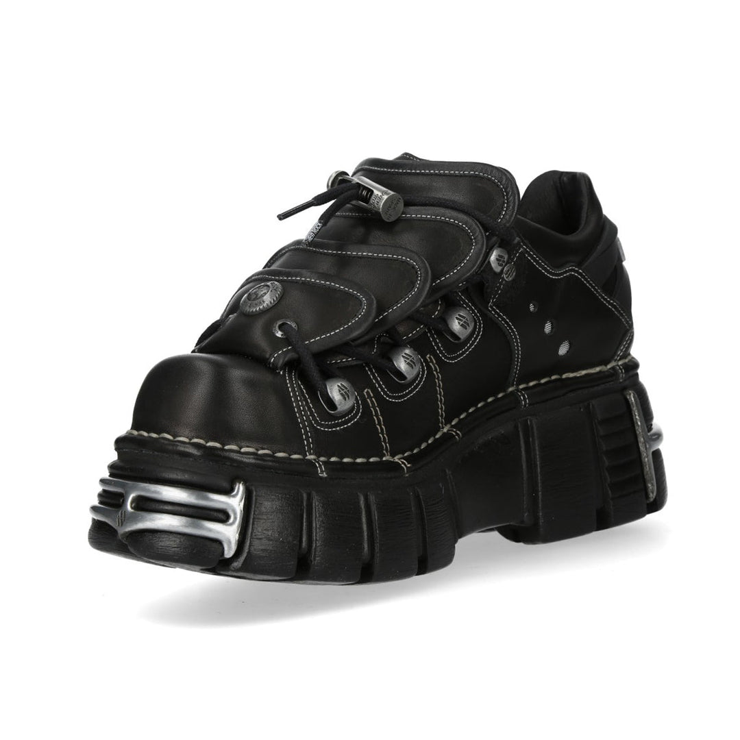 New Rock M-MET067-C1 Black Leather Contrast Stitch Platform Shoes