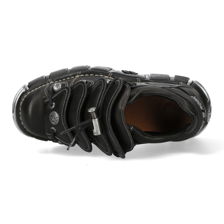 New Rock M-MET067-C1 Black Leather Contrast Stitch Platform Shoes