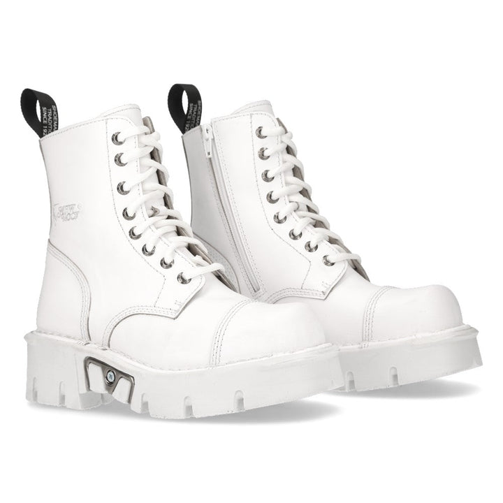 New Rock M-MILI083C-C5 White Leather Military Lace-Up Ankle Boots