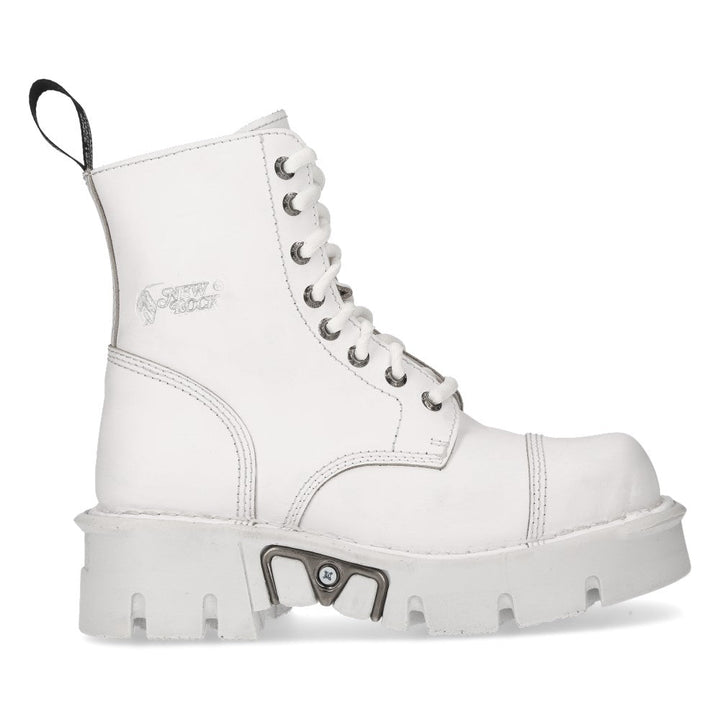 New Rock M-MILI083C-C5 White Leather Military Lace-Up Ankle Boots