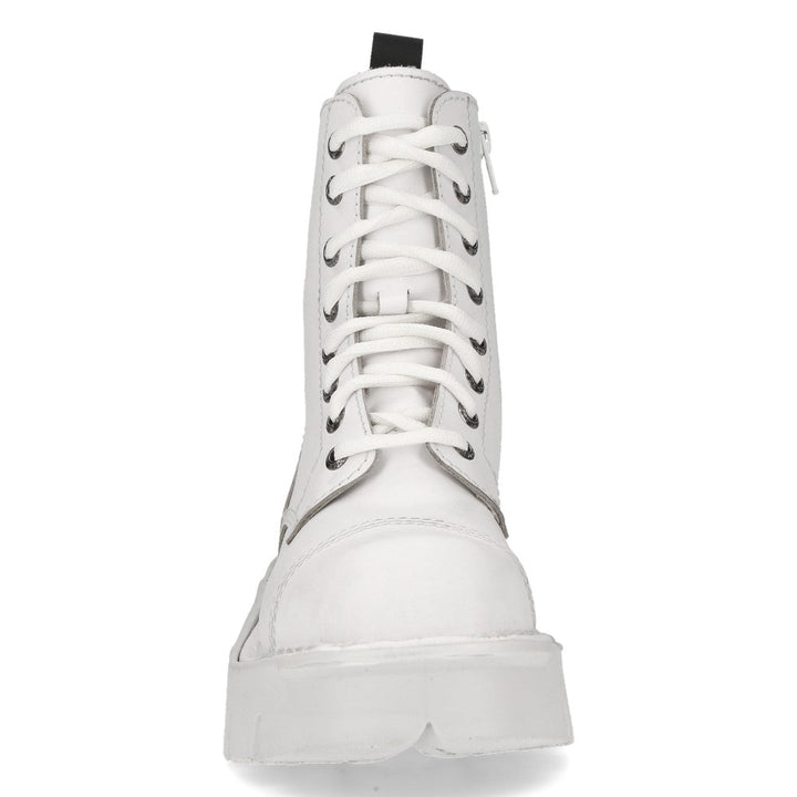 New Rock M-MILI083C-C5 White Leather Military Lace-Up Ankle Boots