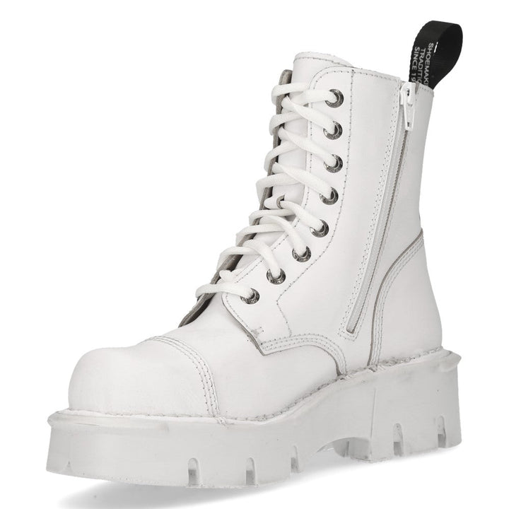 New Rock M-MILI083C-C5 White Leather Military Lace-Up Ankle Boots