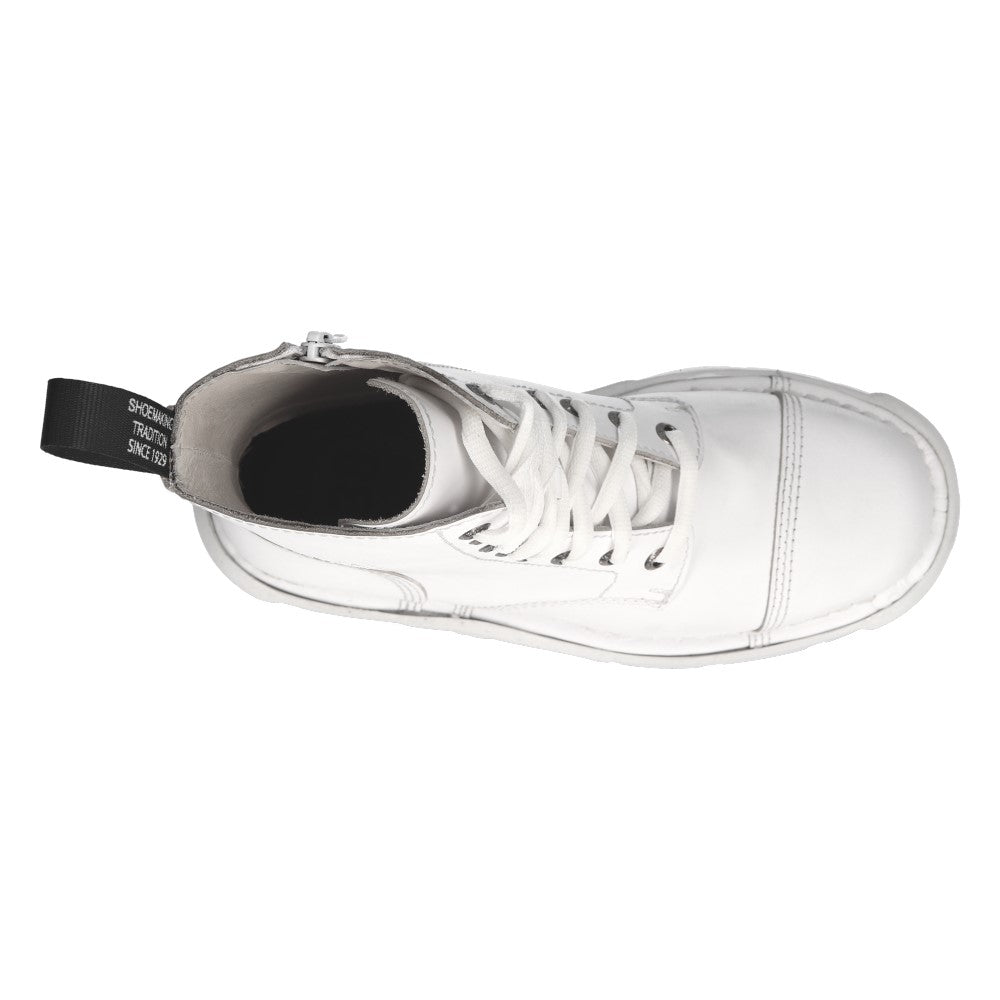 New Rock M-MILI083C-C5 White Leather Military Lace-Up Ankle Boots