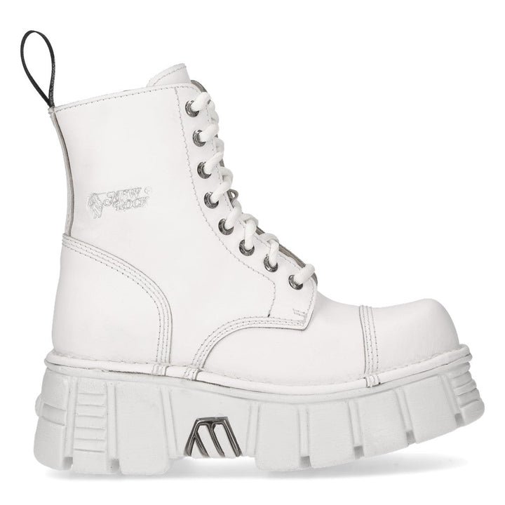 New Rock M-MILI083C-C7 White Leather Military Platform Ankle Boots