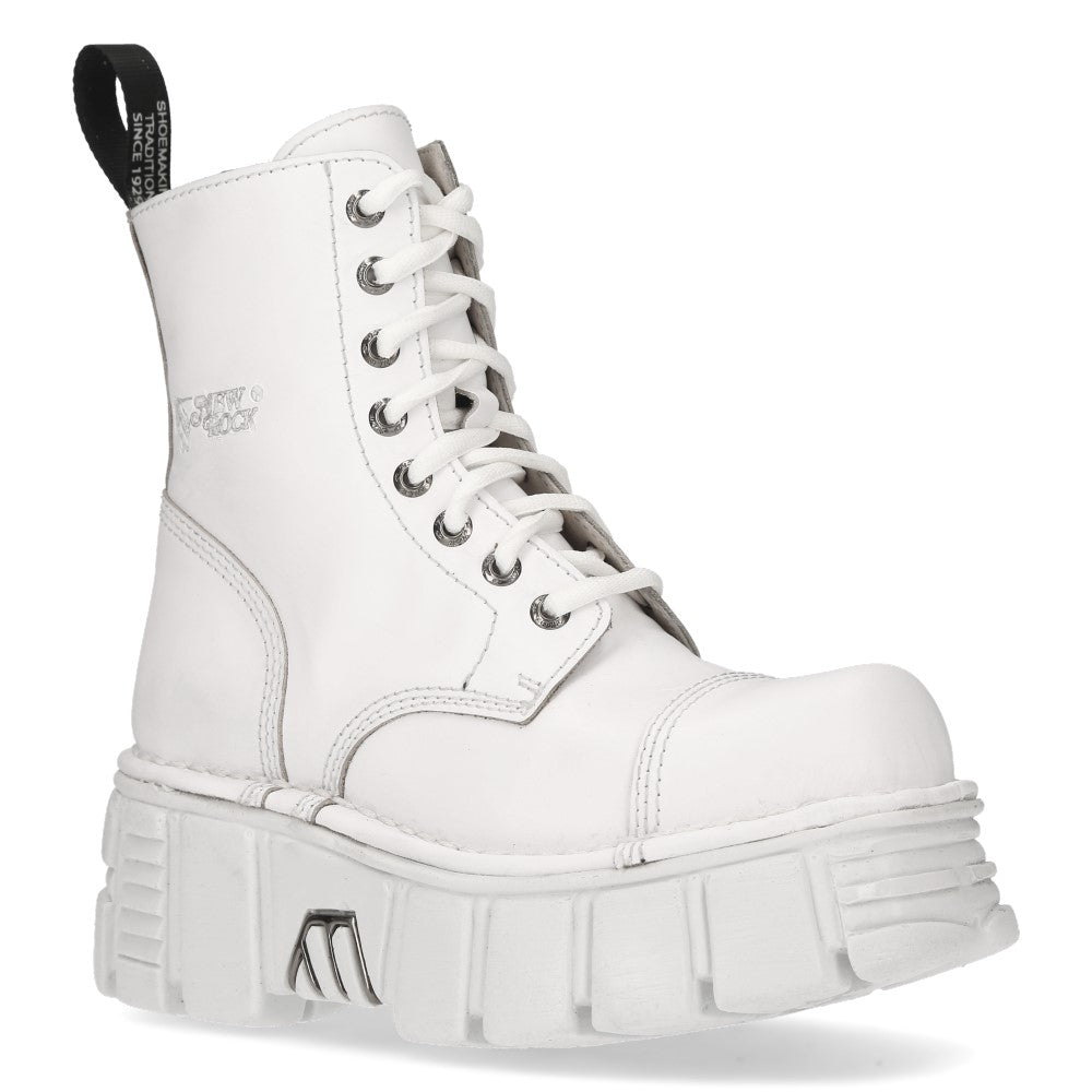 New Rock M-MILI083C-C7 White Leather Military Platform Ankle Boots