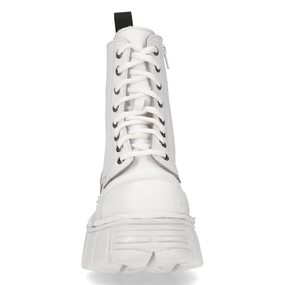 New Rock M-MILI083C-C7 White Leather Military Platform Ankle Boots