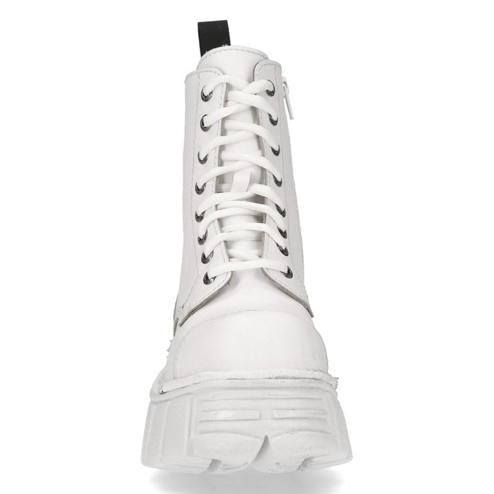 New Rock M-MILI083C-C7 White Leather Military Platform Ankle Boots