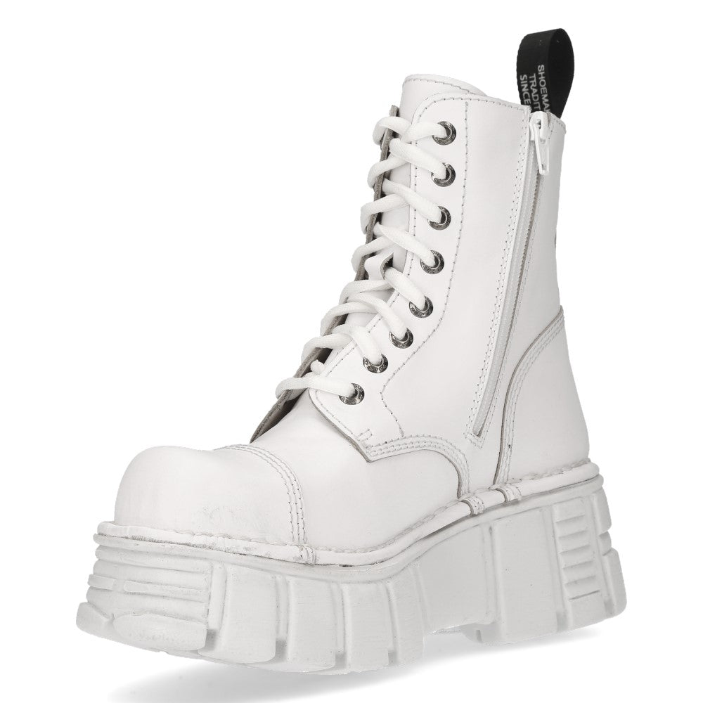 New Rock M-MILI083C-C7 White Leather Military Platform Ankle Boots