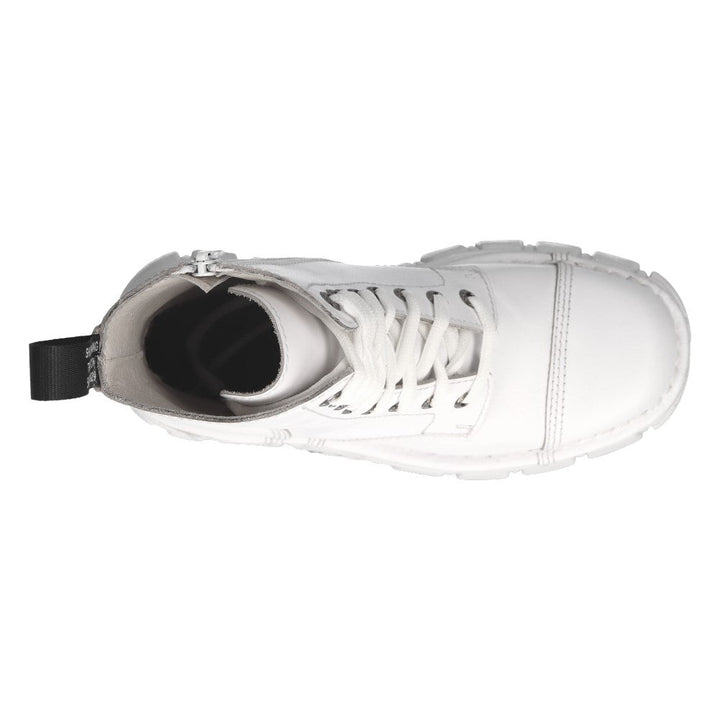 New Rock M-MILI083C-C7 White Leather Military Platform Ankle Boots