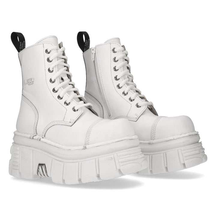 New Rock M-MILI083C-C8 White Leather Military Platform Ankle Boots