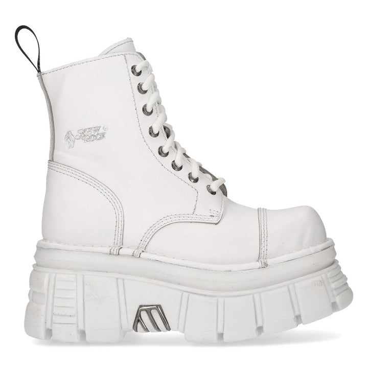 New Rock M-MILI083C-C8 White Leather Military Platform Ankle Boots