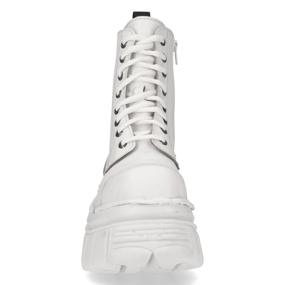 New Rock M-MILI083C-C8 White Leather Military Platform Ankle Boots