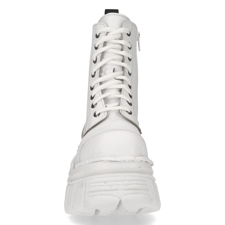 New Rock M-MILI083C-C8 White Leather Military Platform Ankle Boots