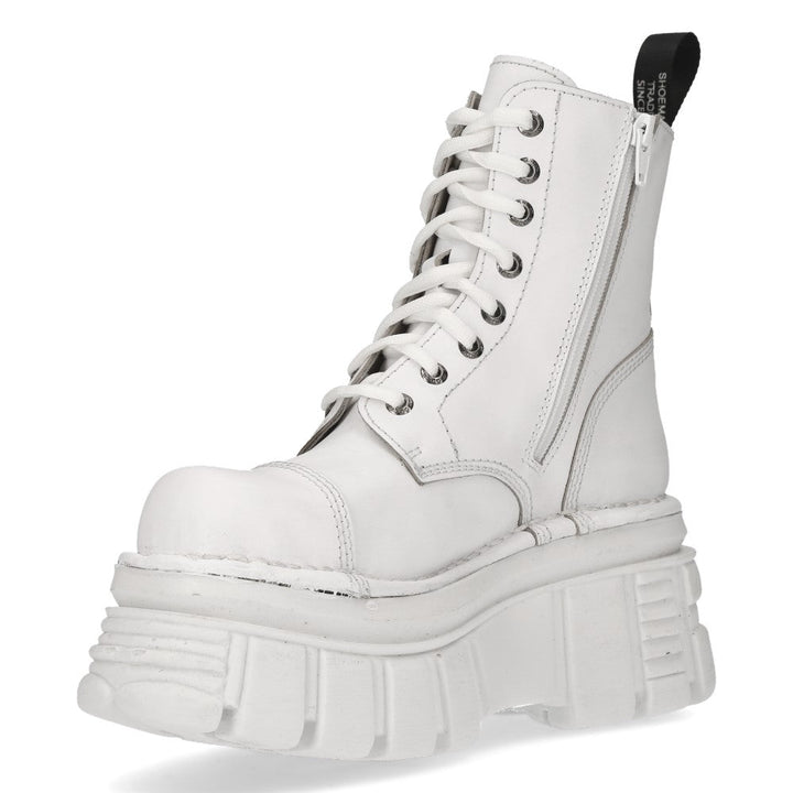 New Rock M-MILI083C-C8 White Leather Military Platform Ankle Boots