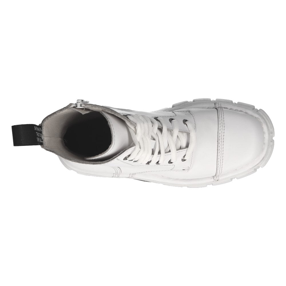 New Rock M-MILI083C-C8 White Leather Military Platform Ankle Boots